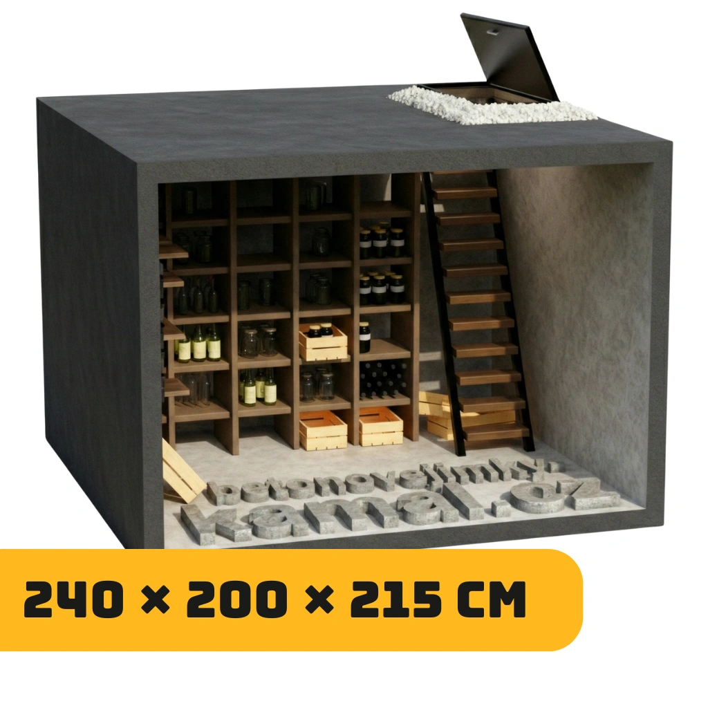 Betonový sklep s plochou střechou a vstupem shora – (240x200x215cm)