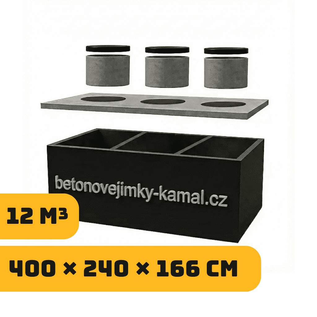 Tříkomorova betonova jímka 12m³ – nízká (400×240×166cm)