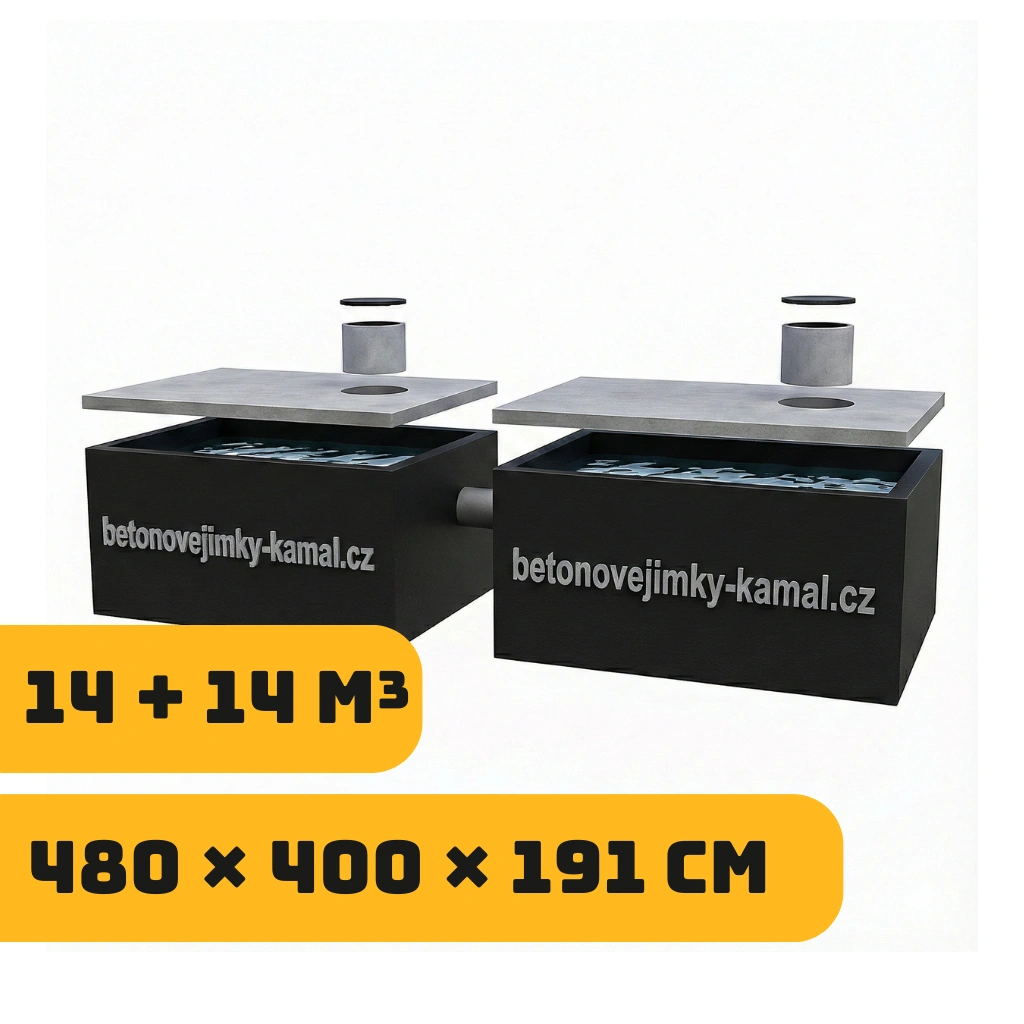 Vícekomorova jímka 28m³ - spojeno vedle sebe 14m³+14m³
