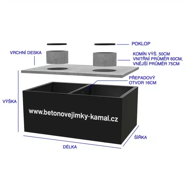 Dvoukomorova jímka 12m³ - vysoká (300×240×212cm) - Obrázek 2