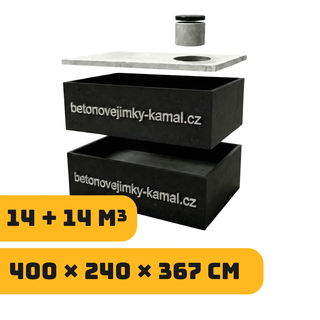 Jednokomorové jimky 28m³ - skládané na sebe 14m³ + 14m³